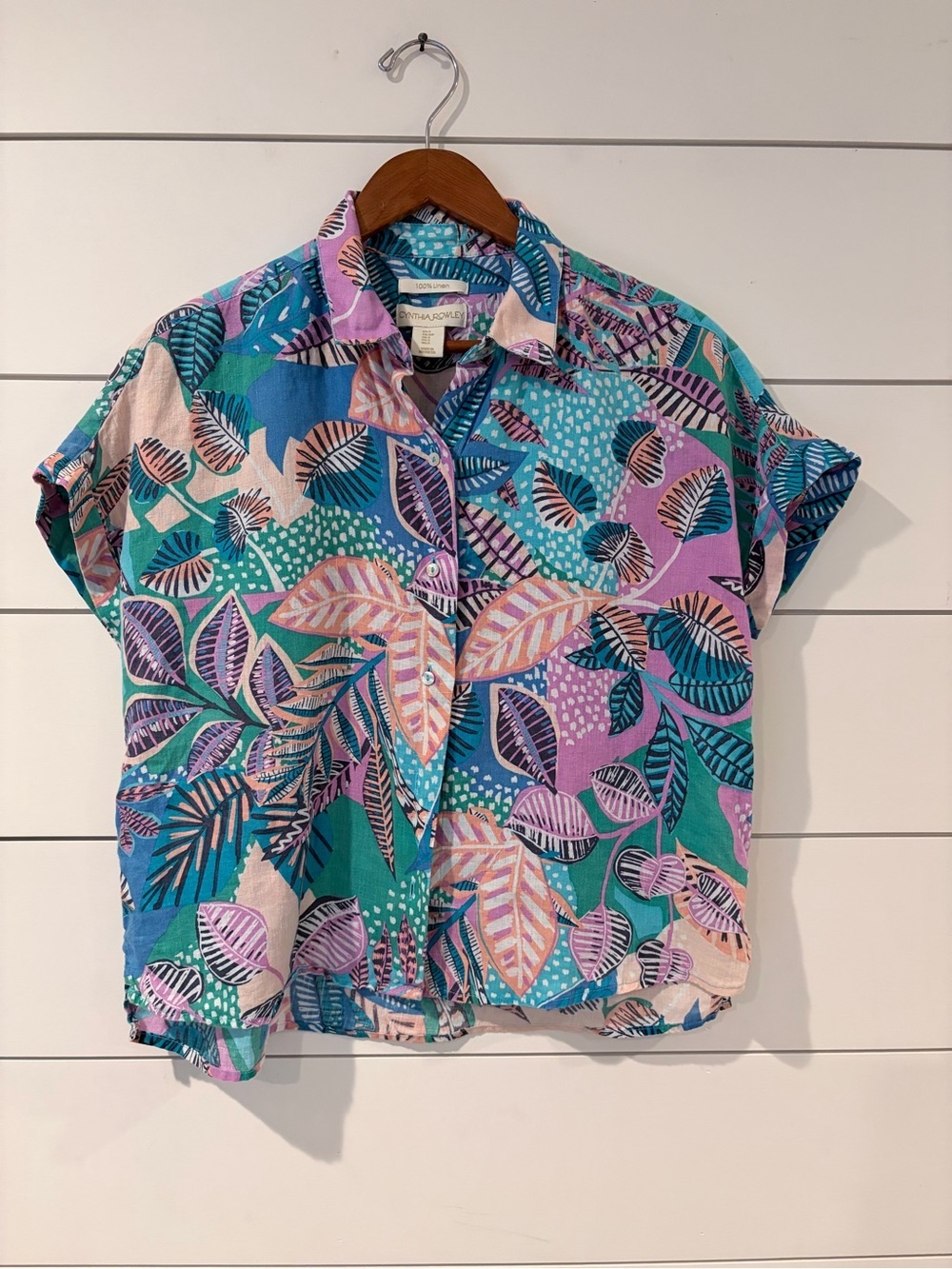 Cynthia Rowley 100% Linen Tropical Shirt Coastal Grandma Resortcore S